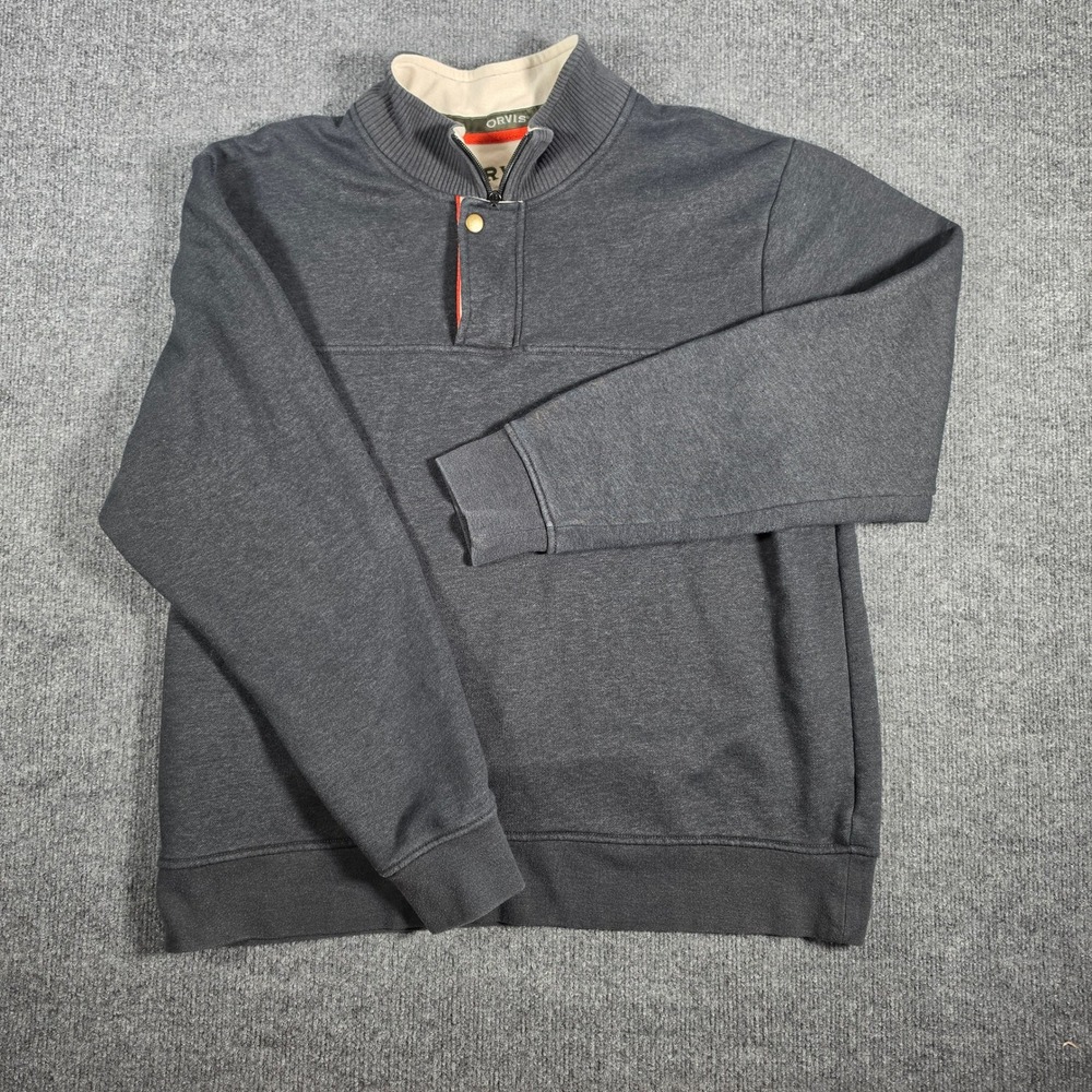 Orvis Mens XL Charcoal Gray Heather Quarter Zip Snap Fleece Pullover Sweatshirt